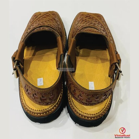 Authentic Brown Peshawari Sandals for Men, Durable Leather Shoes, Classic Woven